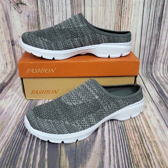 Gray Marled Textured Mesh Mule Sneakers Pattrily - Picture 2 of 12